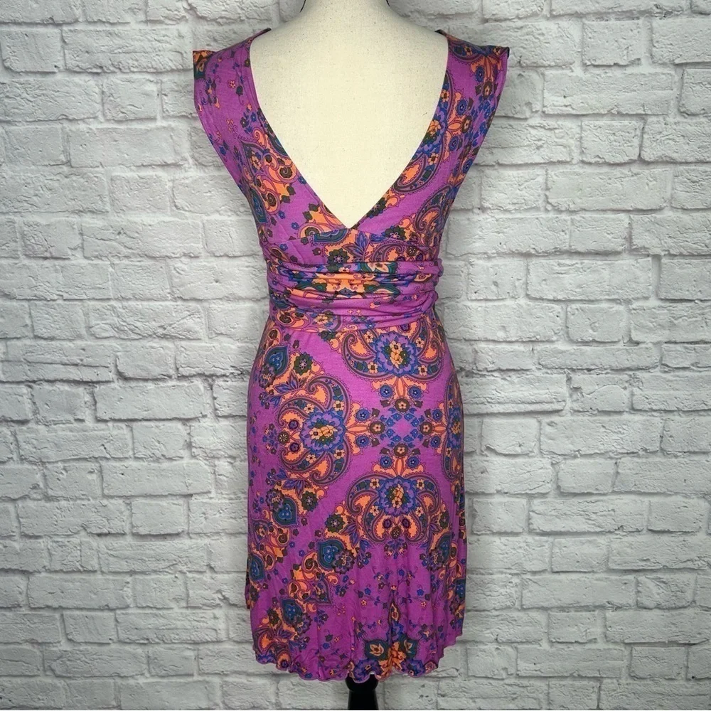 NWOT Free People Mixed Print V Neck Sleeveless Waist Tie Mini Dress